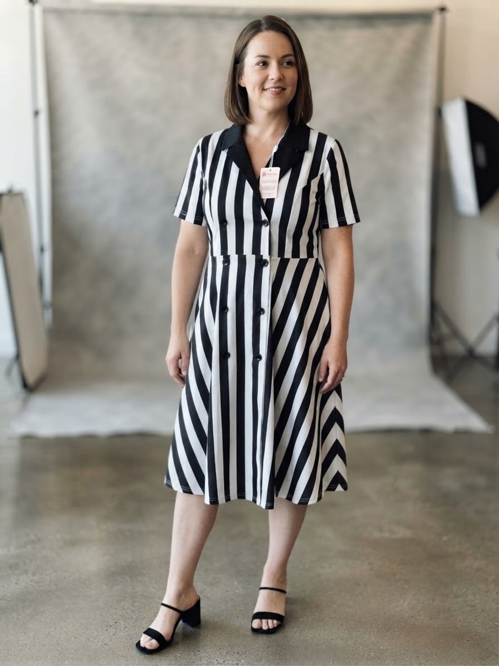 Black and White Striped Button-Front Women’s Dress